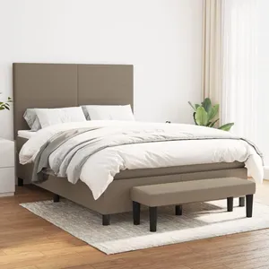 vidaXL Sommier à lattes de lit avec matelas Taupe 140x200 cm Tissu pas cher