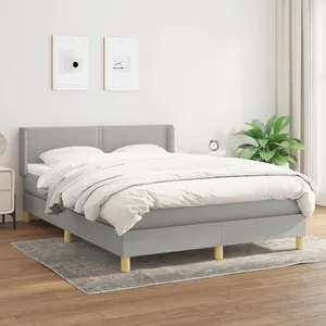 vidaXL Sommier à lattes de lit avec matelas Gris clair 140x200cm Tissu pas cher