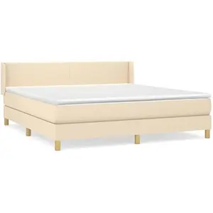 vidaXL Sommier à lattes de lit avec matelas Crème 160x200 cm Tissu pas cher