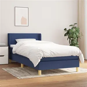 vidaXL Sommier à lattes de lit avec matelas Bleu 100x200 cm Tissu pas cher