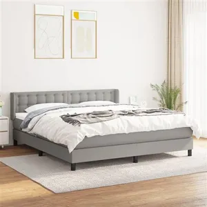 vidaXL Sommier à lattes de lit avec matelas Gris clair 180x200cm Tissu pas cher