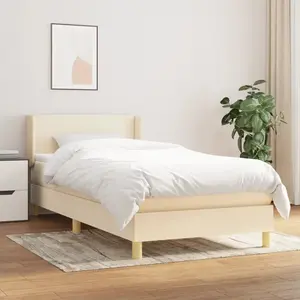 vidaXL Sommier à lattes de lit et matelas Crème 90x190 cm Tissu pas cher