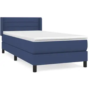 vidaXL Sommier à lattes de lit avec matelas Bleu 90x200 cm Tissu pas cher
