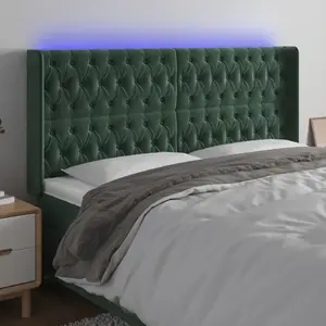 Comparateur de prix : vidaXL Tête de lit à LED Vert foncé 203x16x118/128 cm Velours