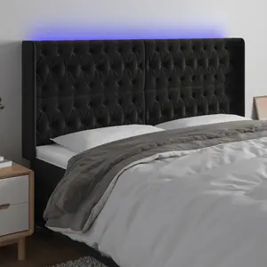 vidaXL Tête de lit à LED Noir 183x16x118/128 cm Velours pas cher