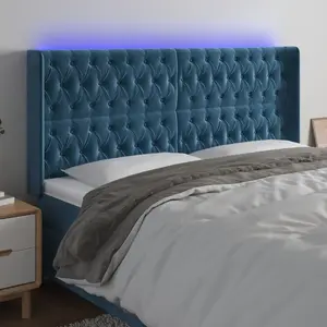 Comparateur de prix : vidaXL Tête de lit à LED Bleu foncé 203x16x118/128 cm Velours
