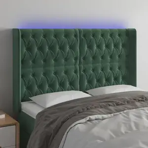 vidaXL Tête de lit à LED Vert foncé 163x16x118/128 cm Velours pas cher