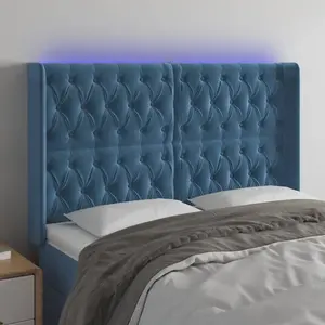 Comparateur de prix : vidaXL Tête de lit à LED Bleu foncé 163x16x118/128 cm Velours