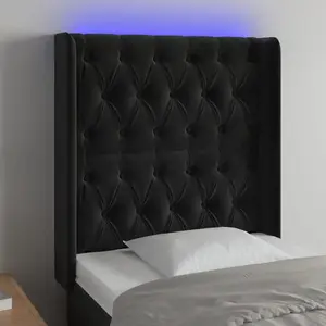 vidaXL Tête de lit à LED Noir 83x16x118/128 cm Velours pas cher