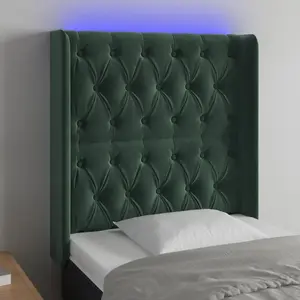 vidaXL Tête de lit à LED Vert foncé 83x16x118/128 cm Velours pas cher
