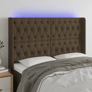 vidaXL Tête de lit à LED Marron foncé 147x16x118/128 cm Tissu pas cher