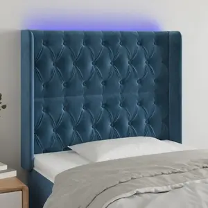 vidaXL Tête de lit à LED Bleu foncé 103x16x118/128 cm Velours pas cher