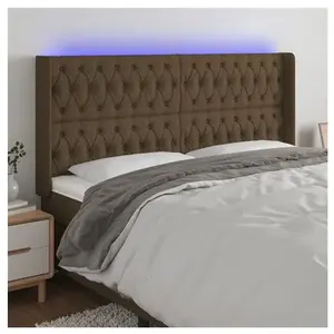 vidaXL Tête de lit à LED Marron foncé 183x16x118/128 cm Tissu pas cher