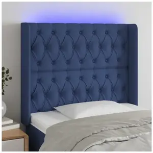 vidaXL Tête de lit à LED Bleu 93x16x118/128 cm Tissu pas cher