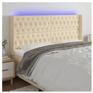 vidaXL Tête de lit à LED Crème 203x16x118/128 cm Tissu pas cher