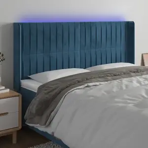 vidaXL Tête de lit à LED Bleu foncé 203x16x118/128 cm Velours pas cher