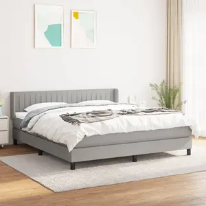 vidaXL Sommier à lattes de lit avec matelas Gris clair 160x200cm Tissu pas cher