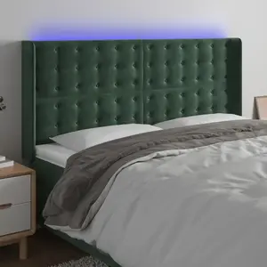 vidaXL Tête de lit à LED Vert foncé 203x16x118/128 cm Velours pas cher