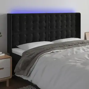 vidaXL Tête de lit à LED Noir 163x16x118/128 cm Velours pas cher