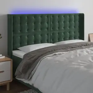 vidaXL Tête de lit à LED Vert foncé 163x16x118/128 cm Velours pas cher
