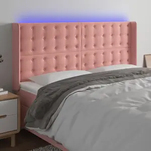 vidaXL Tête de lit à LED Rose 163x16x118/128 cm Velours pas cher