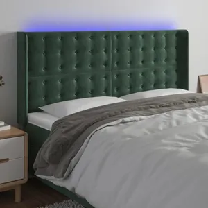 vidaXL Tête de lit à LED Vert foncé 183x16x118/128 cm Velours pas cher
