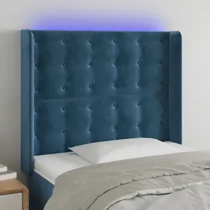 vidaXL Tête de lit à LED Bleu foncé 83x16x118/128 cm Velours pas cher