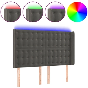 vidaXL Tête de lit à LED Gris foncé 147x16x118/128 cm Velours pas cher