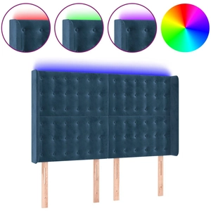vidaXL Tête de lit à LED Bleu foncé 147x16x118/128 cm Velours