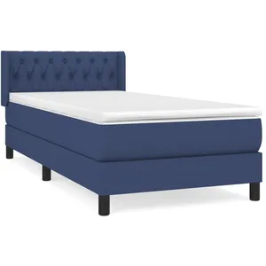 vidaXL Sommier à lattes de lit avec matelas Bleu 90x200 cm Tissu pas cher