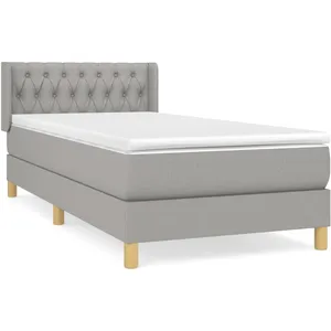 vidaXL Sommier à lattes de lit avec matelas Gris clair 90x200 cm Tissu pas cher