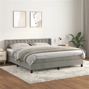 vidaXL Sommier à lattes de lit et matelas Gris clair 160x200cm Velours pas cher