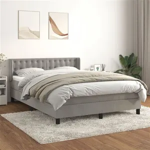 vidaXL Sommier à lattes de lit et matelas Gris clair 140x190cm Velours pas cher