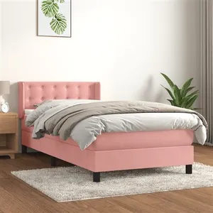 vidaXL Sommier à lattes de lit avec matelas Rose 90x190 cm Velours pas cher