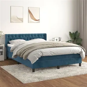 vidaXL Sommier à lattes de lit et matelas Bleu foncé 140x190cm Velours pas cher