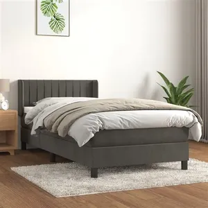 vidaXL Sommier à lattes de lit et matelas Gris foncé 90x200 cm Velours pas cher