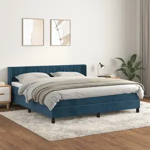 vidaXL Sommier à lattes de lit et matelas Bleu foncé 180x200cm Velours pas cher