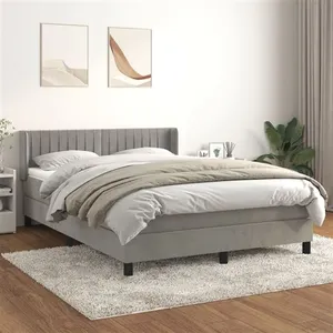 vidaXL Sommier à lattes de lit et matelas Gris clair 140x190cm Velours pas cher