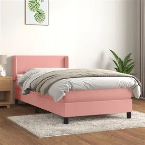 vidaXL Sommier à lattes de lit avec matelas Rose 90x190 cm Velours pas cher
