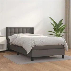 vidaXL Sommier à lattes de lit avec matelas Gris 100x200 cm Similicuir pas cher