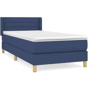 Non communiqué vidaXL Sommier à lattes de lit avec matelas Bleu 90x190 cm Tissu pas cher