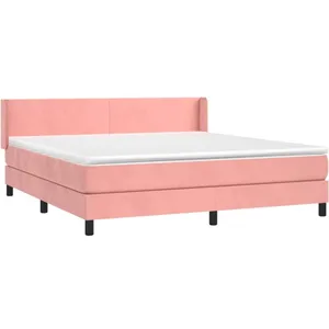 vidaXL Sommier à lattes de lit avec matelas Rose 180x200 cm Velours pas cher