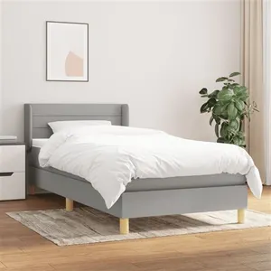 vidaXL Sommier à lattes de lit avec matelas Gris clair 100x200cm Tissu pas cher