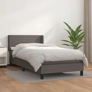 vidaXL Sommier à lattes de lit avec matelas Gris 90x200 cm Similicuir pas cher