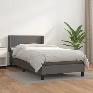 vidaXL Sommier à lattes de lit avec matelas Gris 90x190 cm Similicuir pas cher