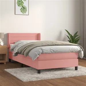 vidaXL Sommier à lattes de lit et matelas Rose 80x200 cm Velours pas cher