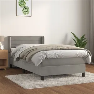 vidaXL Sommier à lattes de lit et matelas Gris clair 90x200 cm Velours pas cher