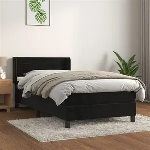 vidaXL Sommier à lattes de lit avec matelas Noir 100x200 cm Velours pas cher