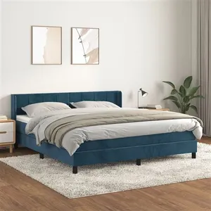 vidaXL Sommier à lattes de lit et matelas Bleu foncé 160x200cm Velours pas cher