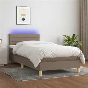 vidaXL Sommier à lattes de lit avec matelas LED Taupe 90x200 cm Tissu pas cher